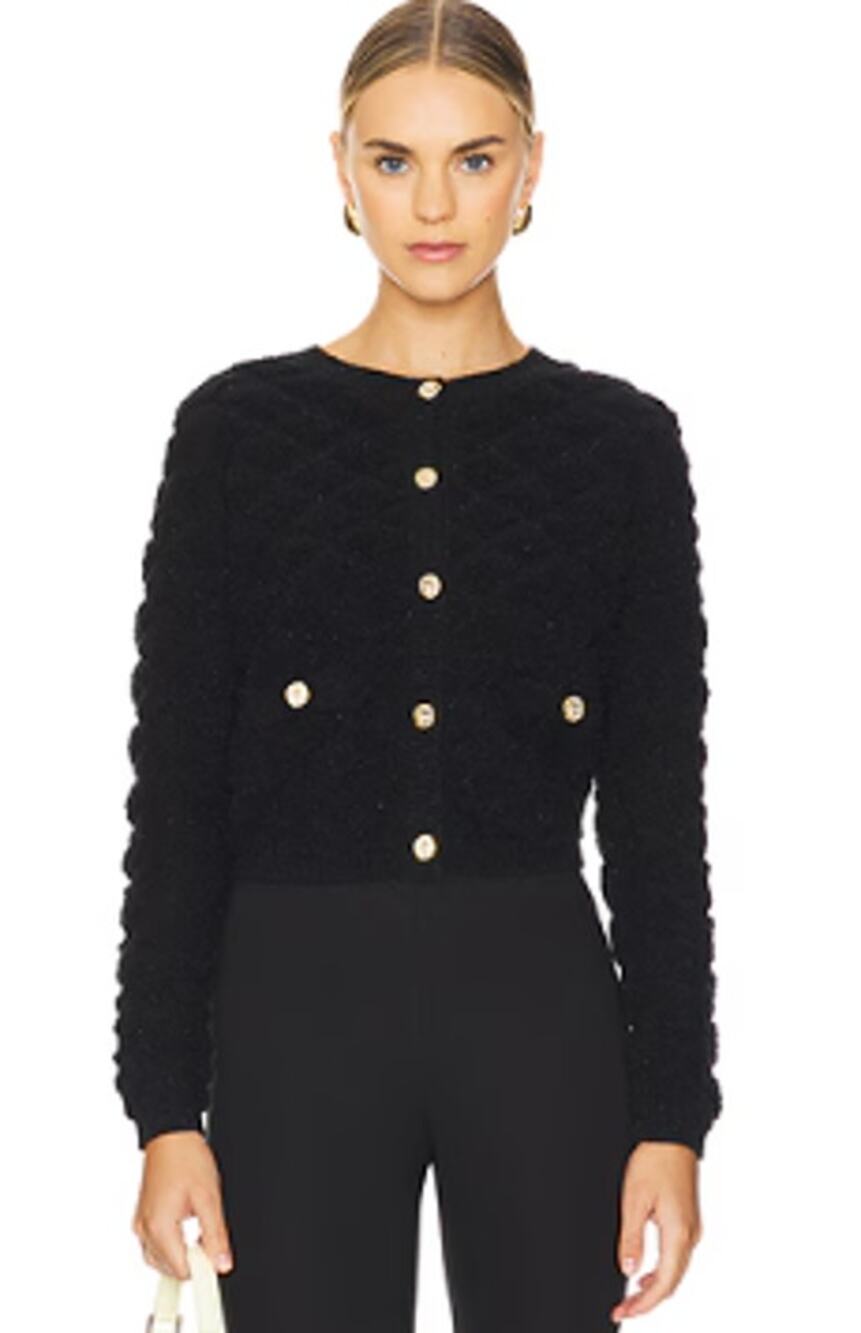 Line & Dot Khloe Black Fleece Fuzzy Boucle Button Down Cardigan Sweater Top Sz S